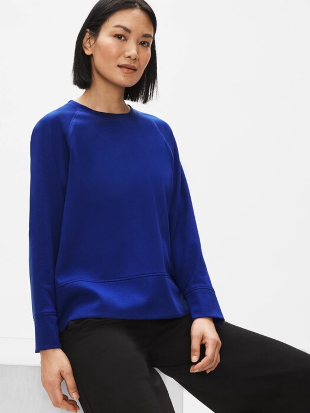 Eileen Fisher Flex Tencel Ponte Round Neck Top Sz L Cobalt Blue Boxy